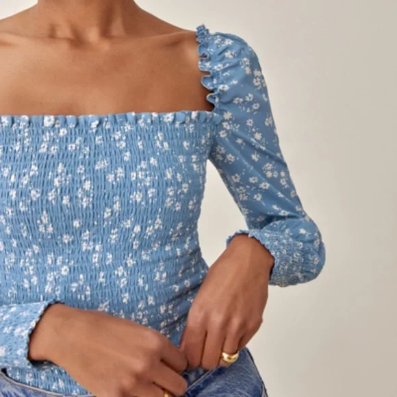 Reformation Pinto Top in Lassen Blue Size Medium - Picture 2 of 7